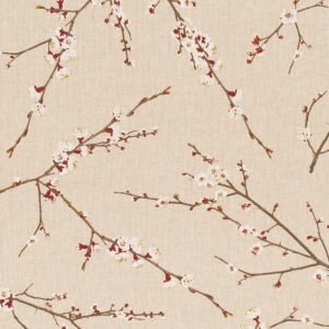 Tissu bachette linenlook motifs fleurs de cerisier - Mondial Tissus