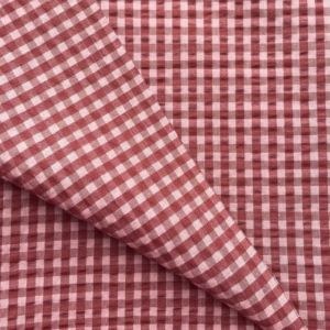 Tissu seersucker vichy cacao et rose thé - DOMOTEX - Mondial Tissus