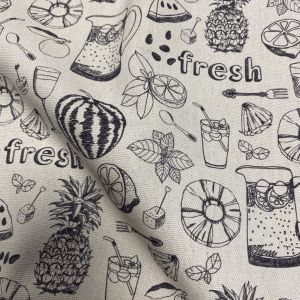 Tissu bachette coton linenlook summer fresh fruit beige - Mondial Tissus