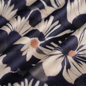 Tissu velours imprim&eacute; fleurs bleu - MT - Mondial Tissus