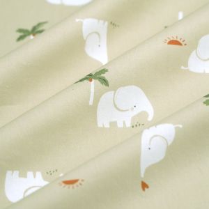 Tissu popeline coton éléphant palmier kaki - MT - Mondial Tissus