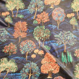 Tissu velours bleu nuit forêt enchantée - Mondial Tissus