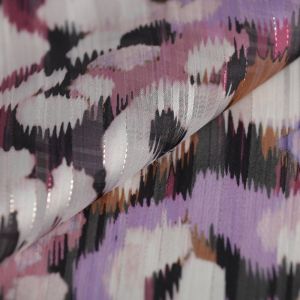 Tissu mousseline recyclé fil lurex léopard mauve - Mondial Tissus