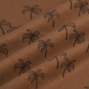 Tissu french terry coton palmier brun - Mondial Tissus