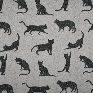 Tissu bachette enduit imprimé petit chat fond géométrique abstrait noir - Mondial Tissus