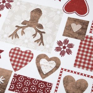 Tissu bachette slub enduit imprimé patchwork esprit montagne rouge - Mondial Tissus