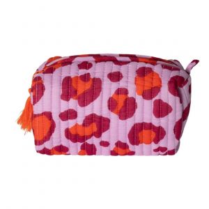 Trousse matelass&eacute;e l&eacute;opard rose - 10x22x10cm - A.U Maison - Mondial Tissus