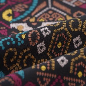 Tissu Bachette d&eacute;cor Folk noir - MT - Mondial Tissus