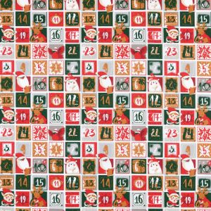 Toile de coton 52 fils imprimée calendrier de l'avent de Noël - Mondial Tissus