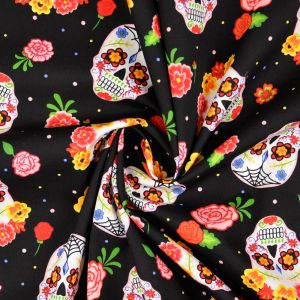 Tissu coton t&ecirc;te de mort d&eacute;guis&eacute;e noir - Mondial Tissus
