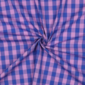 Tissu vichy grand carreau bleu rose - Mondial Tissus