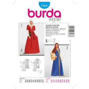 Patron burda 7468 historique robe, bonnet moyen-Âge - Mondial Tissus