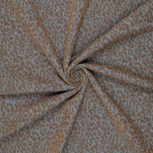 Tissu denim motifs léopard en fil chenille bleu clair et marron - Mondial Tissus