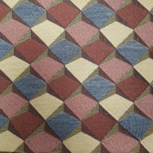 Tissu Jacquard losanges écailles Denim et Bordeaux - Fryett's - Mondial Tissus