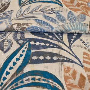 Toile polycoton imprim&eacute;e nature luxuriante bleue - Mondial Tissus