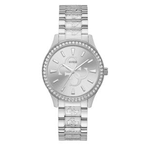Montre Guess W1280L1 - ANNA Boîtier acier brillant avec cristaux cadran argenté bracelet acier brillant  Femme