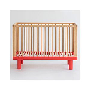 Lit B&eacute;b&eacute; Evolutif Nox Bois Naturel et Rouge - 60 x 120 cm