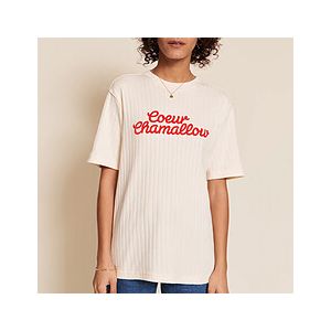 T-shirt Coeur Chamallow Cr&egrave;me Femme - L