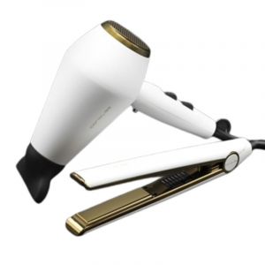 Coffret sèche cheveux Kompactissimo + lisseur C1 Digital White Gold Corioliss