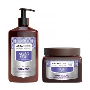 Duo shampooing + masque déjaunisseur cheveux gris et blonds Silver Arganicare