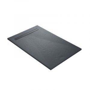 Receveur r&eacute;sine 150x100cm MARMOX RC150100SLATE-7015-LINE - Grille caniveau excentr&eacute;e - Solid surface - Gris imitation ardoise