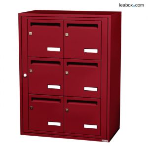 Bloc 6 bo&icirc;tes aux lettres collectives int&eacute;rieur mural - Mod&egrave;le 2 x 3 - Rouge pourpre - Leabox.com