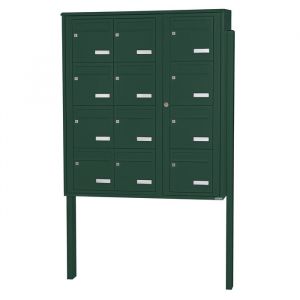 Bloc 12 boîtes aux lettres collectives extérieur sur pieds - Modèle 3 x 4 - Vert mousse - Leabox.com