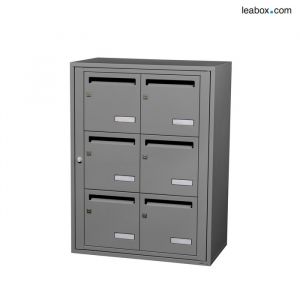 Bloc 6 boîtes aux lettres collectives intérieur mural - Modèle 2 x 3 - Gris poussière - Leabox.com