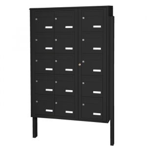 Bloc 15 boîtes aux lettres collectives extérieur sur pieds - Modèle 3 x 5 - Noir foncé - Leabox.com