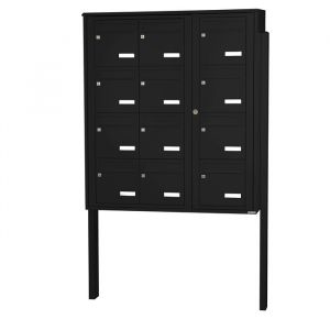 Bloc 12 boîtes aux lettres collectives extérieur sur pieds - Modèle 3 x 4 - Noir foncé - Leabox.com