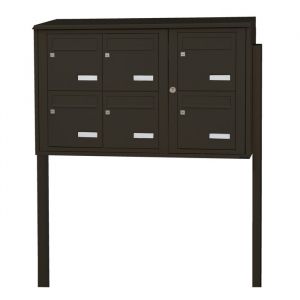 Bloc 6 boîtes aux lettres collectives extérieur sur pieds - Modèle 3 x 2 - Brun gris - Leabox.com