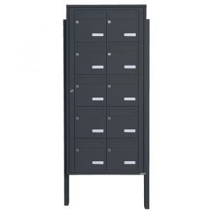 Bloc 10 boîtes aux lettres collectives extérieur sur pieds - Modèle 2 x 5 - Gris anthracite - Leabox.com