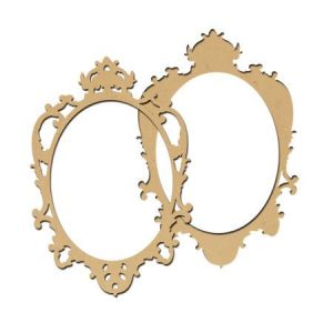 Support à décorer en bois médium - Photobooth cadre baroque ovale 2 pièces - 69,8*45,5 cm