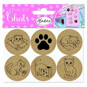 Lot de 6 tampons en bois ronds Chats - Aladine