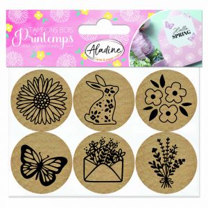 Lot de 6 tampons en bois ronds Printemps - Aladine
