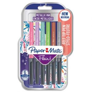 Feutre Papermate flair metallic - coloris assortis - blister de 6