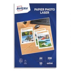 Bo&icirc;te de 50 feuilles de papier photo brillant Avery A4 - Jet d'encre - 200 g - Impression recto verso
