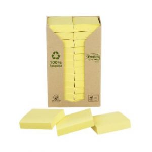 Tour de notes adhésives - 100 feuilles - papier recyclé - jaune - 38 x 51 mm - paquet 24 blocs