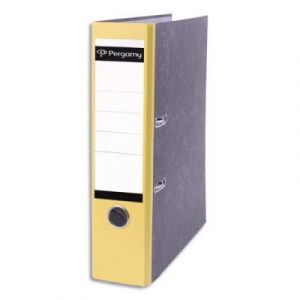 Classeur à levier Pergamy - en carton gris intérieur/extérieur marbré - dos 8 cm - A4 - dos jaune
