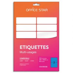 Bo&icirc;te de 100 &eacute;tiquettes adh&eacute;sives multiusage format A5 210x148mm Office Star, planche A4, coloris bleu