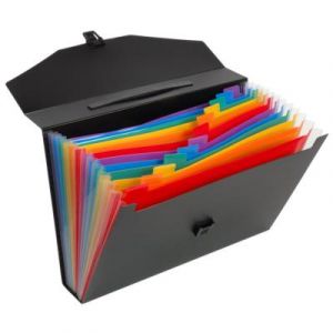 Trieur malette Viquel Rainbow Class en polypropyl&egrave;ne - 12 compartiments A4 extensibles - Noir /Multicolores