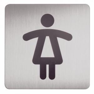 Plaques de signalisation Toilettes Femmes argent m&eacute;tallis&eacute; - 15x15 cm