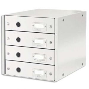 Module de classement Leitz WOW en carton recouvert de polypropyl&egrave;ne - 4 tiroirs - blanc