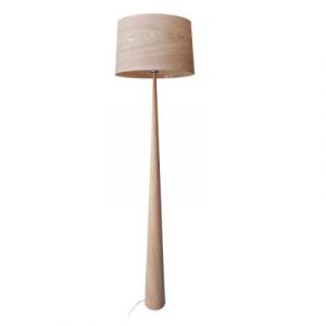 Lampadaire Aluminor Totem - Ampoule Led E27 - Pied acier laqu&eacute; - Abat-jour contrecoll&eacute; bois