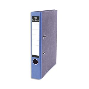 Classeur à levier Pergamy - intérieur/extérieur en carton gris marbré - dos 5 cm bleu - A4
