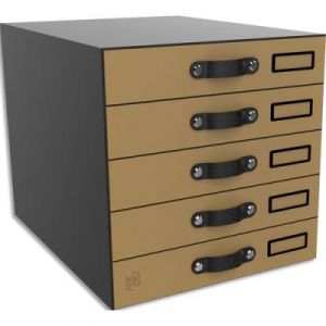 Module de classement Oxford Savana 5 tiroirs en carton recycl&eacute;, dimensions (lxhxp): 28x27x36 cm, coloris kraft/noir