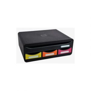 Module de classement Exacompta Store-Box Maxi - A4+ - 3 min tiroirs L27 x H13,4 x P35,5 cm - 4 tiroirs - noir/arlequin