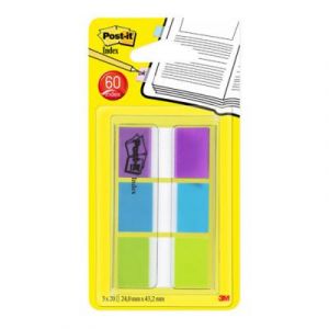 Set de 60 index Post it standards dans un d&eacute;vidoir transparent 2,54x4,4cm