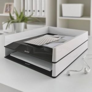 Corbeille &agrave; courrier Leitz WOW Dual - C4 en polystyr&egrave;ne - Blanc / Noir brillant