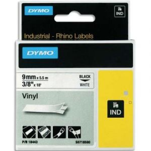 Ruban Dymo Rhino 9 mm vinyl noir sur blanc 18443